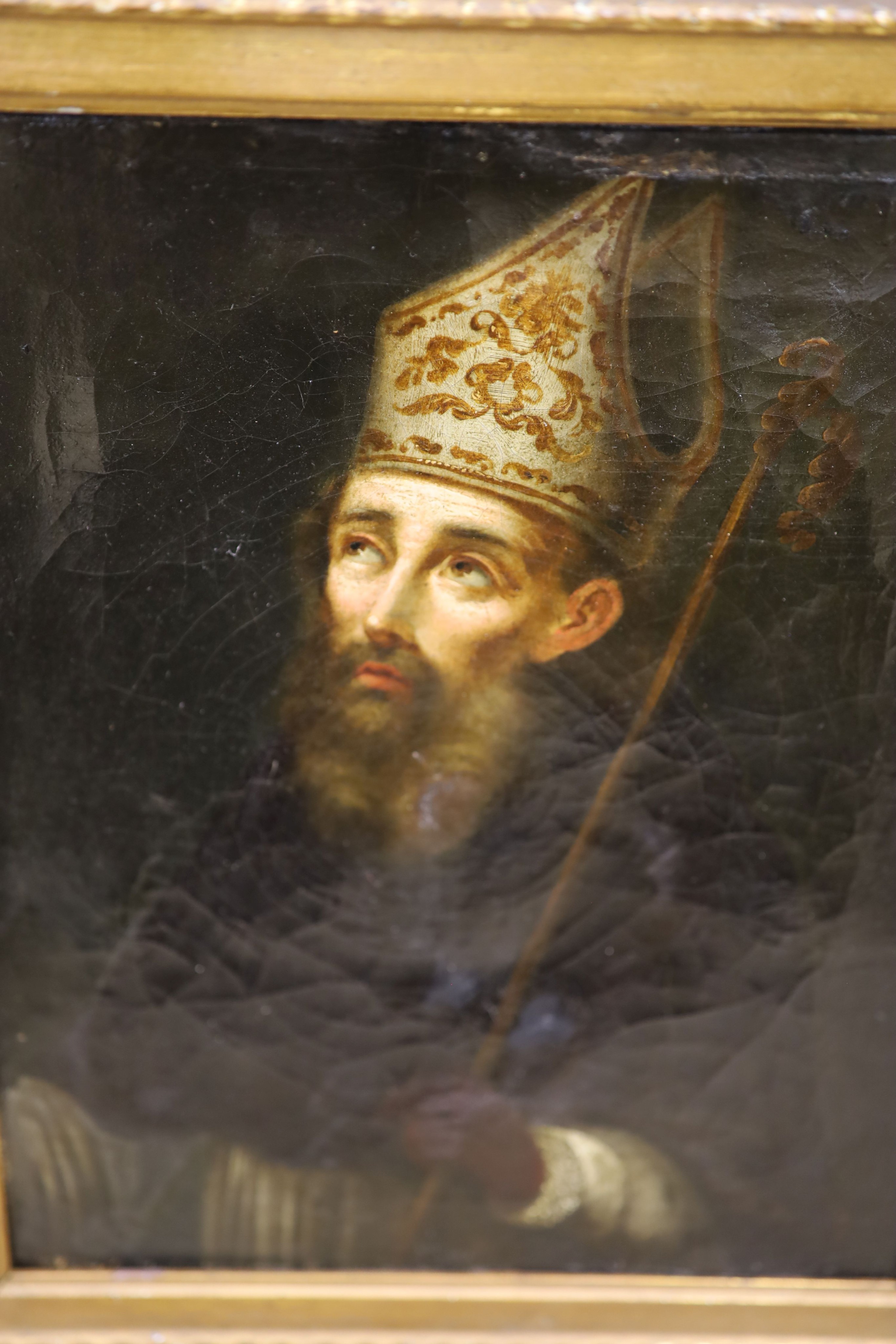 19th century Continental School, oil on canvas, Portrait St Augustine of Hippo, 37 x 29cm